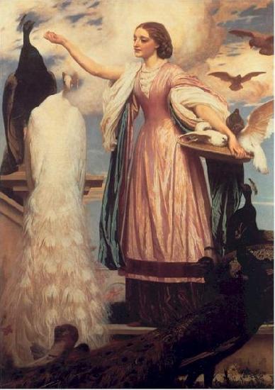 Lord Frederic Leighton A Girl Feeding Peacocks oil painting picture